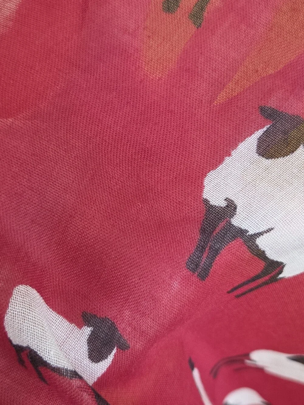 Red Sheep Print Shawl Wrap Sarong Scarf 36x74 Semi Sheer Swim Cover Skirt